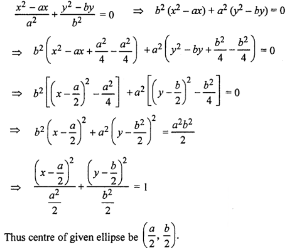 Que-18: find the centre of the ellipse, {(x²−ax)/a²} + {(y²−by)/b²} = 0.
