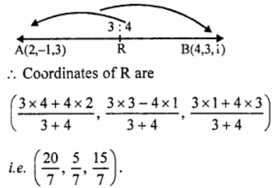 Que-1: Find the coordinates of the points which divide the join of the points (2, -1, 3) and (4, 3, 1) in the ratio 3 : 4 internally.