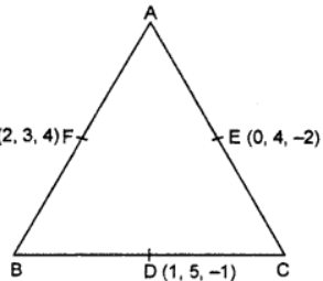 Que-11: The mid-points of the sides of a triangle are (1, 5, -1),(0, 4, -2) and (2, 3, 4). Find its vertices.