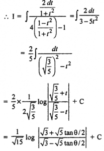 Que-1: (i) ∫dx/4+5cosx (ii) ∫dx/12+12cosx (iii) ∫dθ/4cosθ−1 (iv) ∫dθ/1+2cosθ
