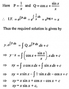 Que-12: (i) (1 + x²) dy/dx + y =etan^(-1)x (ii) (1 + x²) dy/dx + y =tan-1x (iii) dy/dx+y/x =cosx+sinx/x (iv) y’ + y = 1+xlogx/x