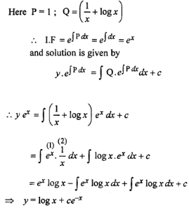 Que-12: (i) (1 + x²) dy/dx + y =etan^(-1)x (ii) (1 + x²) dy/dx + y =tan-1x (iii) dy/dx+y/x =cosx+sinx/x (iv) y’ + y = 1+xlogx/x