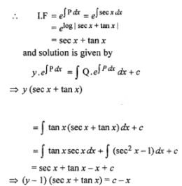 Que-14: dx/dy + y sec x = tan x