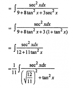 Que-6: (i) ∫dx/4sin²x+5cos²x (ii) ∫dx/2cos²x+sin²x (iii) ∫dx/1+3sin²x (iv) ∫dx/cos2x+3sin²x (v) ∫dx/9cos²x+8sin²x+3 (vi) ∫dx/(2sinx+3cosx)²