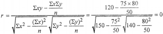 Que-10: n = 50, Σx = 75, Σy = 80, Σx2 = 150, Σy2 = 140, Σxy = 120.