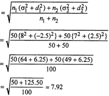 Que-6: The mean and standard deviation of the marks obtained by the groups of students, consisting of 50 each, are given below. Calculate the mean and standard deviation of the marks obtained by all the 100 students. 