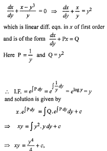 Que-18: (i) (x + 2y²) dy/dx = y, y > 0 (ii) (x + 3y²)dy/dx = y, given that when x = 2, y = 1. (iii) (3y² – x)dy = ydx (iv) y² + (x – 1/y)dy/dx = 0 (v) (x + y + 1)dy/dx = 1 (vi) y dx + (x – y³)dy = 0