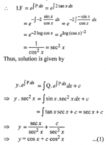 Que-19: Solve the differential equations : (i) dy/dx – 3 y cot x = sin 2x given that y = 2, when x = π/2 (ii) dy/dx + 2y tan x = sin x, if y = 0 for x = π/3 (iii) dy/dx + x cot y = 2y + y² cot y, (y ≠ 0) given that x = 0 when y = π2 (iv) x dy/dx + y = x cos x + sin x, given y(π/2) = 1