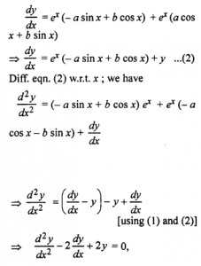Que-12: Obtain the differential equation by eliminating ‘a’ and ‘b’ from equation y = ex (a cos x + b sin x).