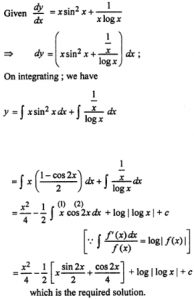 Que-9: dy/dx=xsin²x+1/xlogx
