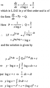 Que-8: (i) x logx dy/dx + y = 2logx (ii) x log x dy/dx + y = 2x log x (iii) x dy/dx + 2y = x² log x