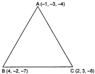 Que-9: Find the point of intersection of the medians of the triangle with vertices (-1, -3, -4), (4, -2, -7), (2, 3, -8).