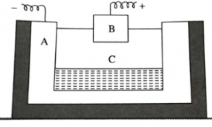 The following is a sketch of an electrolytic cell used in the extraction of aluminium