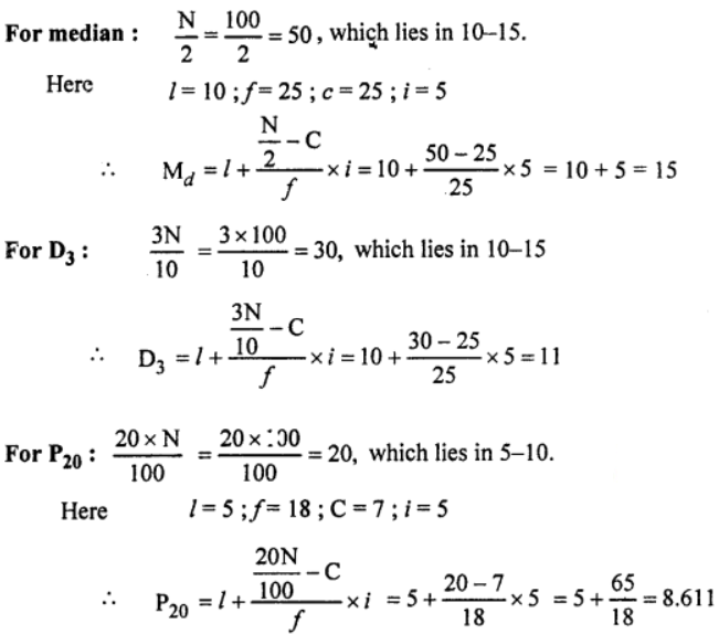Que-19: Calculate the median, 3rd decile and 20th percentile for the following data: 