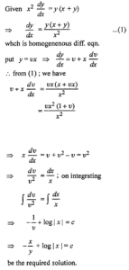 Que-4: x²dy/dx = y(x + y)