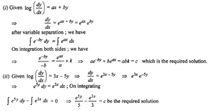 Que-16: (i) log(dy/dx) = ax + by (ii) log(dy/dx) = 3x – 5y