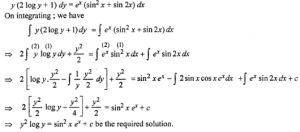 Que-19: dy/dx = ex(sin²x+sin2x)/y(2logy+1)
