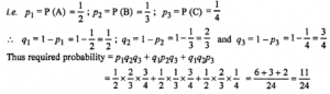 Que-19: (i) A speaks truth in 60% of the cases and B in 90% of the cases. In what percentage of cases are they likely to contradict each in stating the same fact? (ii) A problem of statistics is given to three students A, B and C whose chances of solving it are 12, 13 and 14 respectively, find the probability that only one of them solves the problem. (iii) A speaks truth in 75% of the cases and B in 80% of the cases. In what percentage of cases are they likely to contradict each other in starting the same fact ? In what percentage of cases do they (a) contradict, (b) agree with each other?