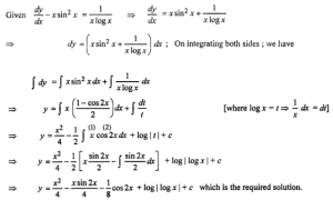 Que-21: dy/dx−xsin²x = 1/xlogx