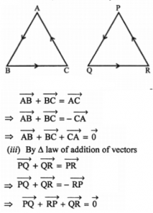 Que-2: Simplify for triangles A B C and P Q R (i) vector(AB) + vector(BA) (ii) vector(BC) + vector(CA) + vector(AB) (iii) vector(PQ) + vector(RP) + vector(QR)