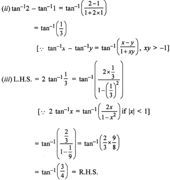 (ii) tan-1 2 − tan-1 1 = tan-1 (1/3)