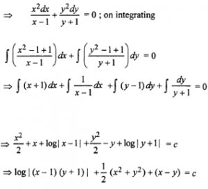 Que-5: (i) (x + xy) dx + (x – xy²) dy = 0 (ii) (x² – yx²) dy + (y²+ xy²) dx = 0 (iii) x² (y + 1) dx + y² (x- 1) dy = 0