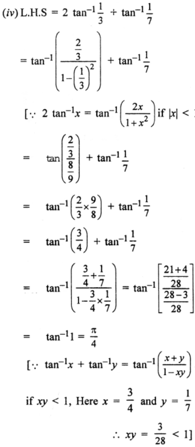 (iv) 2tan-1 (1/3) + tan-1 (1/7) = π/4