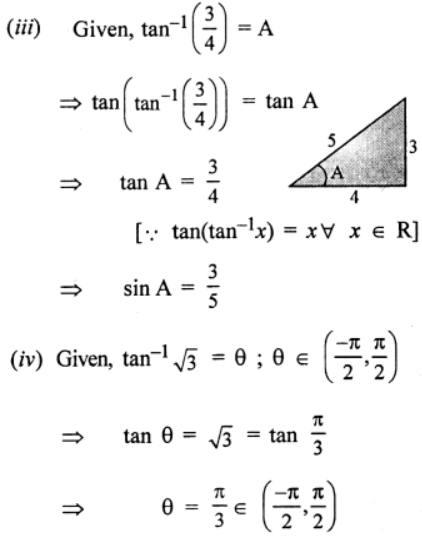 (iii) sin A, if tan-1(1/3) = A (iv) θ, if tan-1 3 = θ
