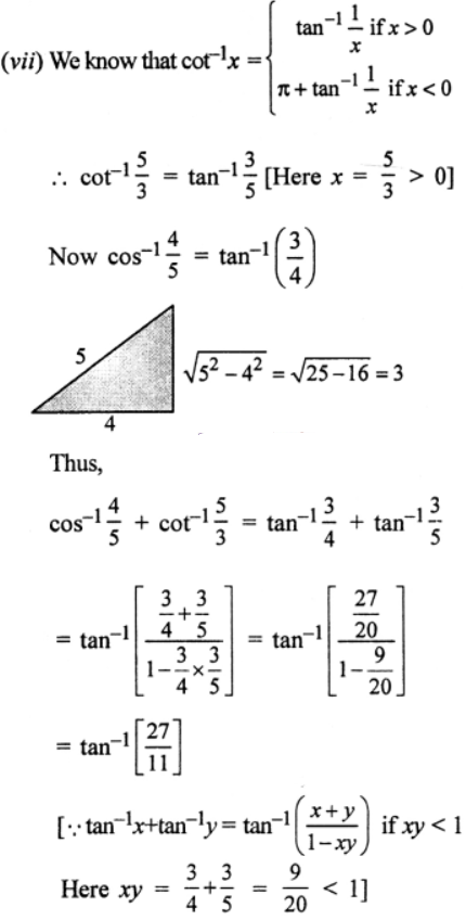 (vii) cos-1 (4/5) + cot-1 (5/3) = tan-1 (27/11)