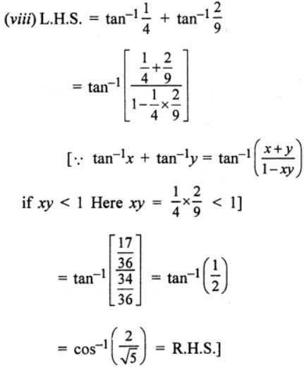 (viii) tan-1 (1/4) + tan-1 (2/9) = cos-1 2/√5
