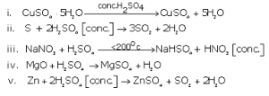 Que-7: Some properties of sulphuric acid are listed below. Choose the role played by sulphuric acid as A, B, C or D which is responsible for the reactions (i) to (v). Some role/s may be repeated.
