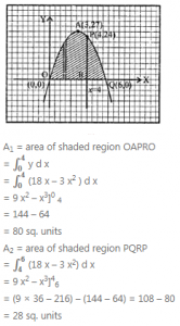 Que-18: Calculate the areas of the two parts into which the area enclosed by the x-axis and the curve y=18 x-3 x² is divided by the line x=4.