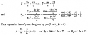 Que-16: Find the equation of the regression line of y on x, if the observations (x, y) are the following (1,4),(2,8),(3,2),(4,12),(5,10),(6,4),(7,6),(8,6),(9,18).