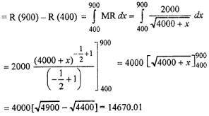 Que-1: (i) The marginal revenue (in thousands of rupees) function for a particular commodity is 5 + 3e-0.03x, where x denotes the number of units sold. Determine the total revenue from the sale of 100 units. (ii) Find the total revenue from the sale of 10 units of output (x) from the marginal revenue given by MR = 1/2x2 – 10x + 100. (iii) A manufacturers marginal revenue function is dR/dx = 2000/√4000+x. If x is in rupecs, find the change in the manufacturer’s total revenue if production is increased from 400 to 900 units.