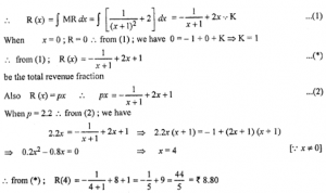 Que-2: If the marginal revenue function is given by MR = 1/(x+1)²+2, find the total revenue function. Also, find the total revenue when the price is ₹ 2.20.