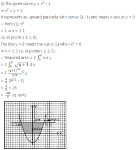 Que-25: (i) Calculate the area bounded by the curve y = x2 – 1, the x-axis and the line y = 8. (ii). Calculate the approximate increase in this area, if the line y = 8 is changed to y = 8.01.