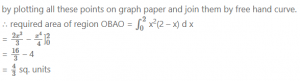 Que-7: Find the gradients of the curve y = x2(2 – x) at the points (0, 0) and (2, 0) and sketch the part of the curve of which both x and y are positive. Find the area between this part of the curve and the axis.