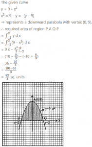 Que-8: Find the area included between the curve y = 9 – x2 , the X-axis and the lines x = -2 and x = ± 2.