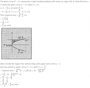 Que-9: Find the area bounded by the curve y2 = 4 x, the line y = 3, and the y-axis.
