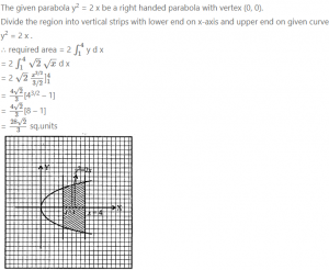 Que-11: Find the area bounded by the parabola y2 = 2 x and the ordinates x = 1 and x = 4.