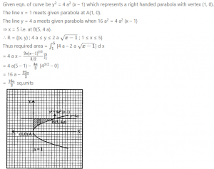 Que-12: Find the area bounded by the curve y2 = 4 a2 (x – 1) and the lines x = 1 and y = 4 a.
