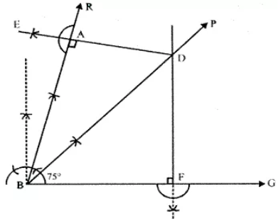 Draw an angle ABC = 75°. Draw the locus of all the points equidistant from AB and BC.