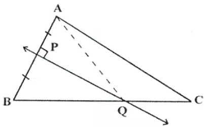 Given— PQ is perpendicular bisector of side AB of the triangle ABC. Prove— Q is equidistant from A and B.