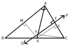 Que-3: Given— AX bisects angle BAG and PQ is perpendicular bisector of AC which meets AX at point Y. Prove— (i) X is equidistant from AB and AC. (ii) Y is equidistant from A and C.