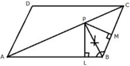 In parallelogram ABCD, side AB is greater than side BC and P is a point in AC such that PB bisects angle B. Prove that P is equidistant from AB and BC.