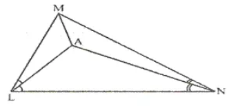 In triangle LMN, bisectors of interior angles at L and N intersect each other at point A. Prove that – (i) point A is equidistant from all the three sides of the triangle. (ii) AM bisects angle LMN.