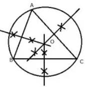 Perpendicular bisectors of the sides AB and AC of a triangle ABC meet at O. (i) What do you call the point O? (ii) What is the relation between the distances OA, OB and OC? (iii) Does the perpendicular bisector of BC pass through O?