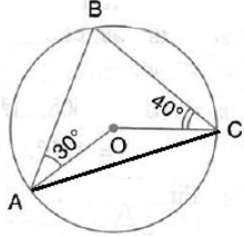 In the given figure, O is the centre of the circle. ∠OAB and ∠OCB are 30° and 40° respectively. Find ∠AOC. Show your steps of working. 