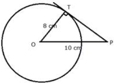 The radius of a circle is 8 cm. Calculate the length of a tangent drawn to this circle from a point at a distance of 10 cm from its centre? 