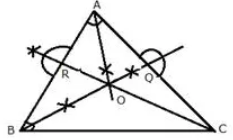 The bisectors of angles A and B of a scalene triangle ABC meet at O. i) What is the point O called? ii) OR and OQ are drawn perpendiculars to AB and CA respectively. What is the relation between OR and OQ? iii) What is the relation between angle ACO and angle BCO?